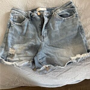 Women’s Light Blue Distressed High-Rise Denim Shorts